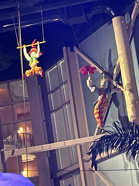 Acrobatic performers suspended above a stage
